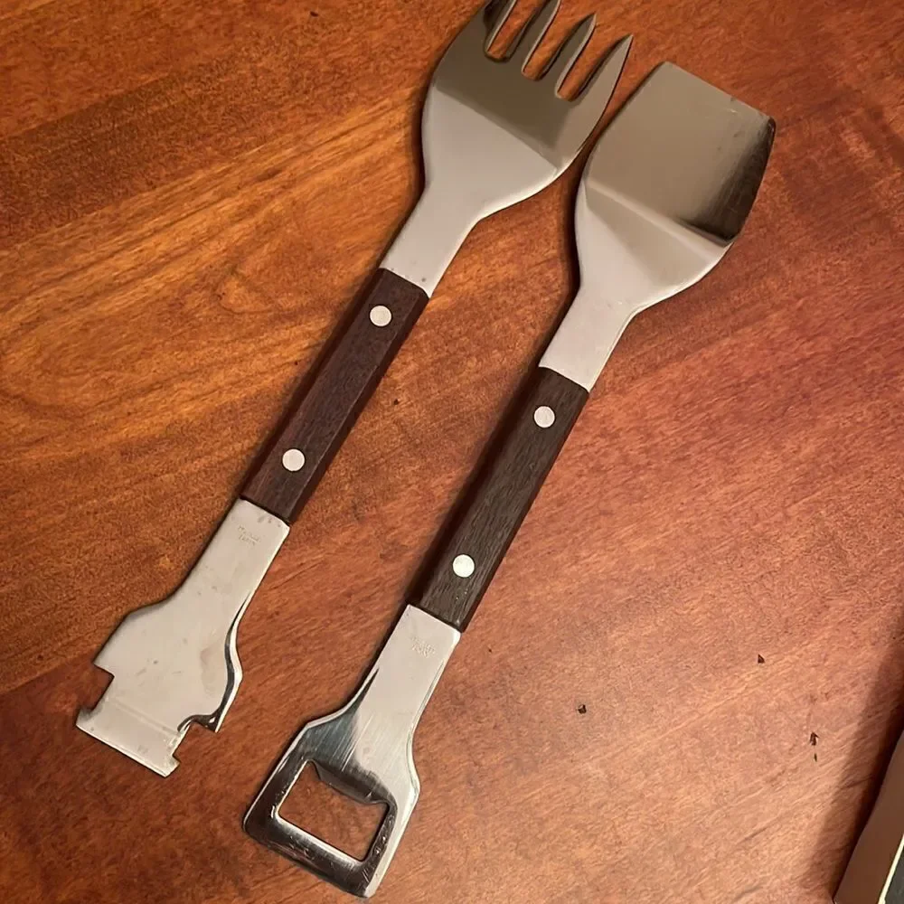 Vintage Deluxe Stainless/Wood Japan Server / BBQ Set